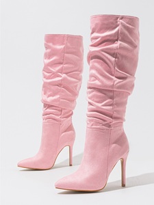 Nouvelles bottes mi-longues pour femmes 2024, talon fin tendance, effet froissé naturel, chaussures à enfiler grande taille pour femmes 35-42 - Product Image 6