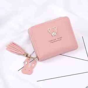 OEW191 PU Leather Coin Purse Short Multiple Card Slots Wallet Cartoon Cute Bear Ladies Wallets And Purses Women Mini Card Holder