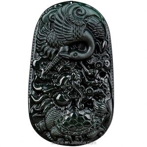 Certified Jadeite Type a Natural BLACK Green Jadeite Turtle Crane Yannian Ice Jade Pendant Men's and Women's Jade Wholesale - Product Image 1