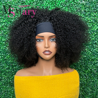 Peluca con diadema de cabello humano doblemente estirado, cabello virgen indio SDD de alta densidad, rizado afro, sin encaje, para mujeres negras
