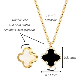 Double Sided Stainless Steel Fashion Jewelry Lucky 4 Leaf Clover Colar para Mulheres