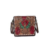 Cuir véritable usiné à la main sculpture pochette bracelet couleur rouge fleur mode Portable multi-usages femmes portefeuille inde