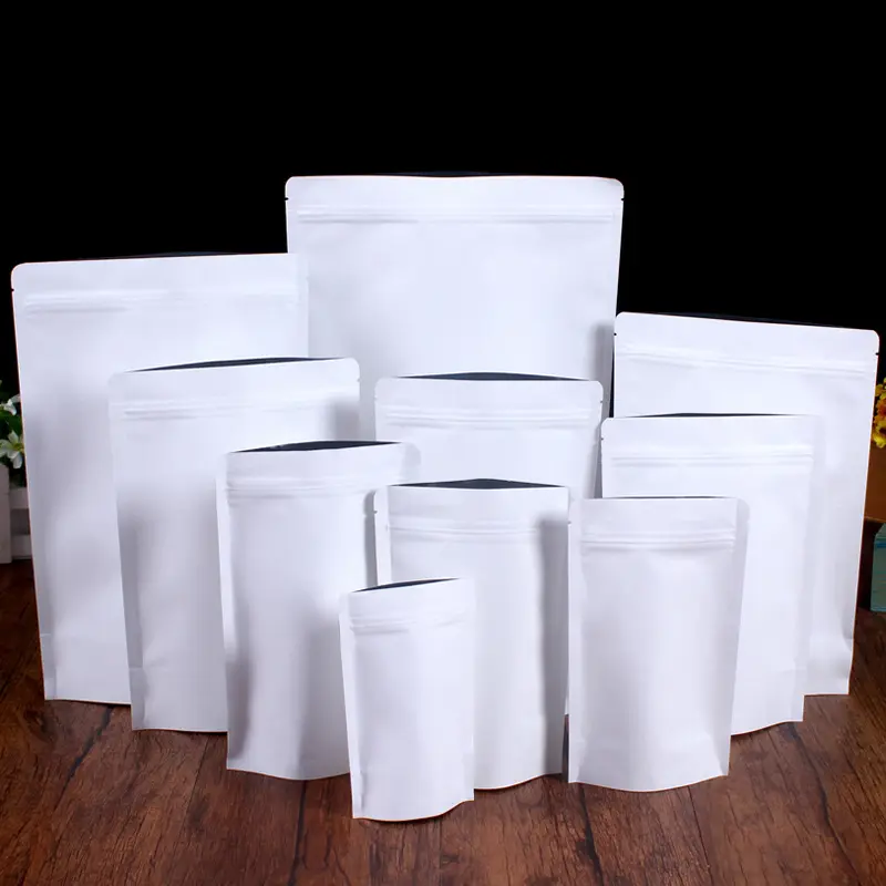 Перерабатываемый пакет Bolsa Doypack с застежкой-молнией, термостойкая упаковка для пищевого чая, алюминиевая фольга, стоячий пакет, белый пакет из крафт-бумаги