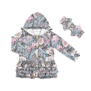 Manteaux pour bébés à volants adorables, vêtements d'extérieur pour filles avec bandeau, vestes à capuche boutonnées pour enfants, vêtements pour filles, vestes pour tout-petits, vente en gros - Product Image 4