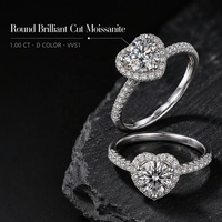 Bague en argent sterling 925 massif avec halo en forme de cœur, diamant moissanite rond brillant 1 carat D VVS1, accent pavé français sur l'axe, pour anniversaire