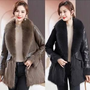 Manteau en cuir véritable mince pour femmes 2025, <span class=keywords><strong>mi</strong></span>-long, rembourré de duvet de canard blanc, pour les âges de 50 à 60 ans, épaissi - Product Image 4