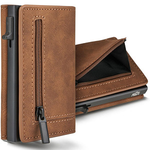 Tri Fold Magnetic Card <b>Holder</b> For Men Dark Brown Genuine Leather 5 Inch RFID Protection <b>Wallet</b> Everyday Use - Product Image 1