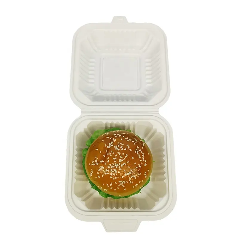 Eco Vriendelijke Voedsel Takeaway Verpakking Burger Verpakking 6 Inch Maïszetmeel Biologisch Afbreekbaar Wegwerp Burger Box