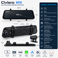 Caméra de tableau de bord 4K 10 pouces avec écran rétroviseur, CarPlay, Android Auto, navigation GPS en streaming, enregistreur de conduite sans fil 5G