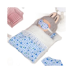 Labubu Plush Doll Pajamas Set 17cm Blue Checkered Floral Design For Collectible Toy Accessories - Product Image 5