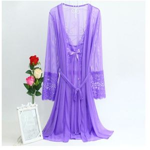 Sexy Halter Nightgown Dresses Robe Women's <b>Lace</b> Pajamas 2 Set Fashion - Product Image 6