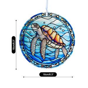Turtle Suncatchers Stained Glass <b>Window</b> Hanging Turtle Ocean Suncatcher Glass <b>Panel</b> with Riband Hangings Marine Life Sun Catcher - Product Image 6