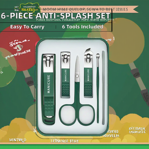 Portable Large Anti-Splash Nail Tool Set 6-Piece Manicure Set Dark Green New Carbon Steel Nail Clipper Beauty EVA - Product Image 2