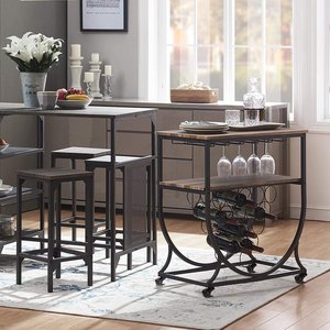 خبازين من الخشب البني مع عربة بحامل من من من من من على عجلات من أجل بطاقة رف - Product Image 3