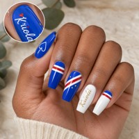 Uñas postizas personalizadas de Cabo Verde con diseño de bandera, uñas postizas de ataúd, azules, rojas, blancas, de gel brillante, uñas postizas patrióticas con estrellas, venta al por mayor OEM
