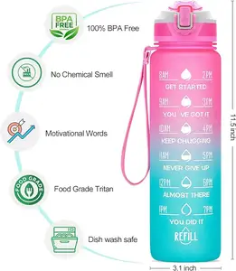 32/24 oz chai nước với có thể tháo rời Rơm & thời gian đánh dấu, motivational thể thao chai với BPA free Tritan chất liệu