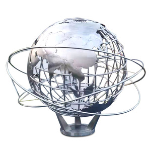 Escultura de Mapa Esférica de Acero Inoxidable, Adorno Metálico Redondo para Plaza Exterior, Personalizable, Montaje en Suelo - Product Image 5
