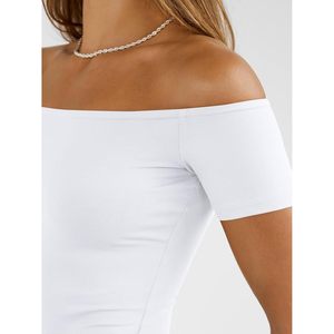 Haut court à épaules dénudées pour femme, manches courtes, tricoté, style Y2K, décontracté, à porter au quotidien, blanc - Product Image 5