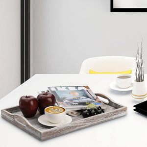 Plateau décoratif en bois en gros d'usine avec poignée découpée ensemble de <span class=keywords><strong>2</strong></span> pièces plateau de service en bois rectangulaire pour le petit déjeuner et les fruits - Product Image 1