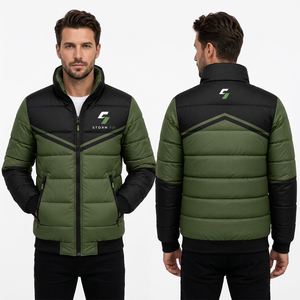 Storm Fit Men's Green Black Puffer <b>Jacket</b> Stand Collar Zipper Closure Windproof Casual Winter Polyester Puffer <b>Jacket</b> - Product Image 1
