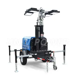 Towable diesel generator LED light tower with hydraulic mast