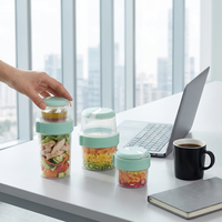 Contenant empilable à 2 niveaux pour Overnight Oats avec pot à sauce et cuillère, couvercle hermétique, sans BPA, réutilisable, pour préparation de repas