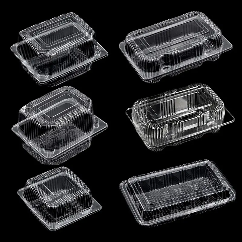 Özelleştirilmiş süpermarket kapaklı pet crystal clear konteyner pet meyve için tek kullanımlık plastik kutu