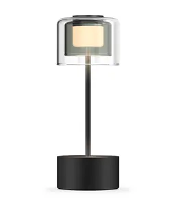 2023 Nieuwste Mode Batterij Kap Glazen Tafellamp Oplaadbare Touch Control Dimbare Hotel Catering Hospitality Lamp