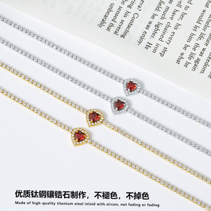 Heart-Shaped CZ Tennis <b>Bracelet</b>|10MM Big Gem Charm | 18K PVD Gold Stainless Steel <b>Adjustable</b> Jewelry | No Fading&Hypoallergenic - Product Image 2