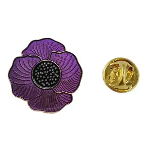 Broche de fleur de pavot violet, broche en émail de pavot pour cadeau de jour souvenir