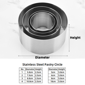 Cercles à pâtisserie ronds en acier inoxydable sans soudure antiadhésifs de 5 cm de hauteur et 10 cm de diamètre pour mousses, desserts et gâteaux - Product Image 2