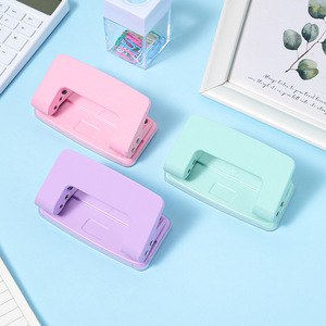 Macaron Colored Double Hole Punch 2 Holes Plastic Office Essential Loose Leaf Binding Punch Cherry Blossom Pink Lavender Purple - Product Image 1