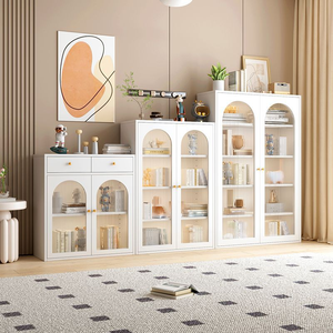 Mueble de Almacenamiento Moderno con Puerta de Vidrio y Acero, Directo de Fábrica, <span class=keywords><strong>Aparador</strong></span> Metálico <span class=keywords><strong>Blanco</strong></span> para Sala de Estar y Comedor, Fácil de Montar - Product Image 3