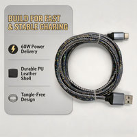 Câble de données double Type-C Togudu T-155 en cuir polyuréthane (PU) Shingan pour téléphone portable