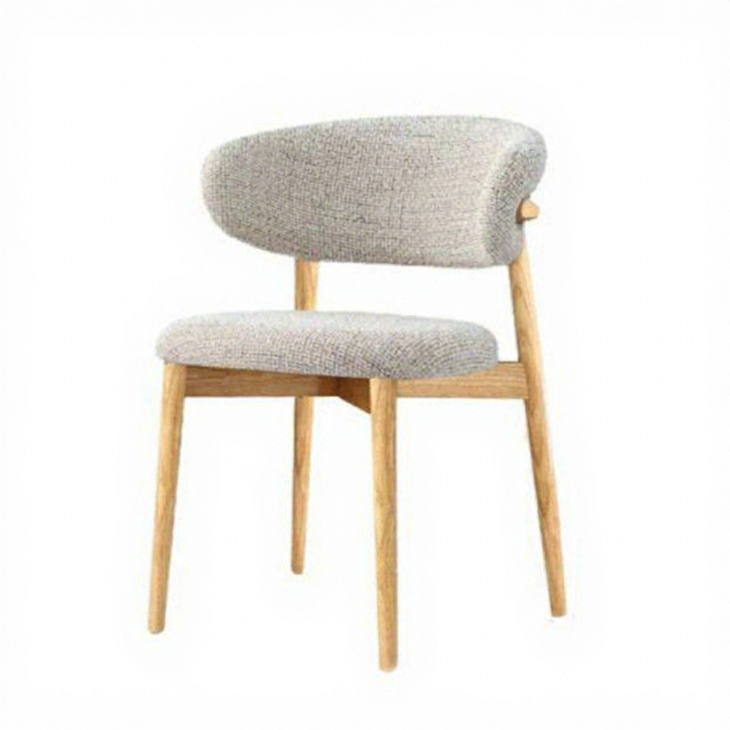 Chaise de salle à manger en tissu beige avec support couleur bûche
