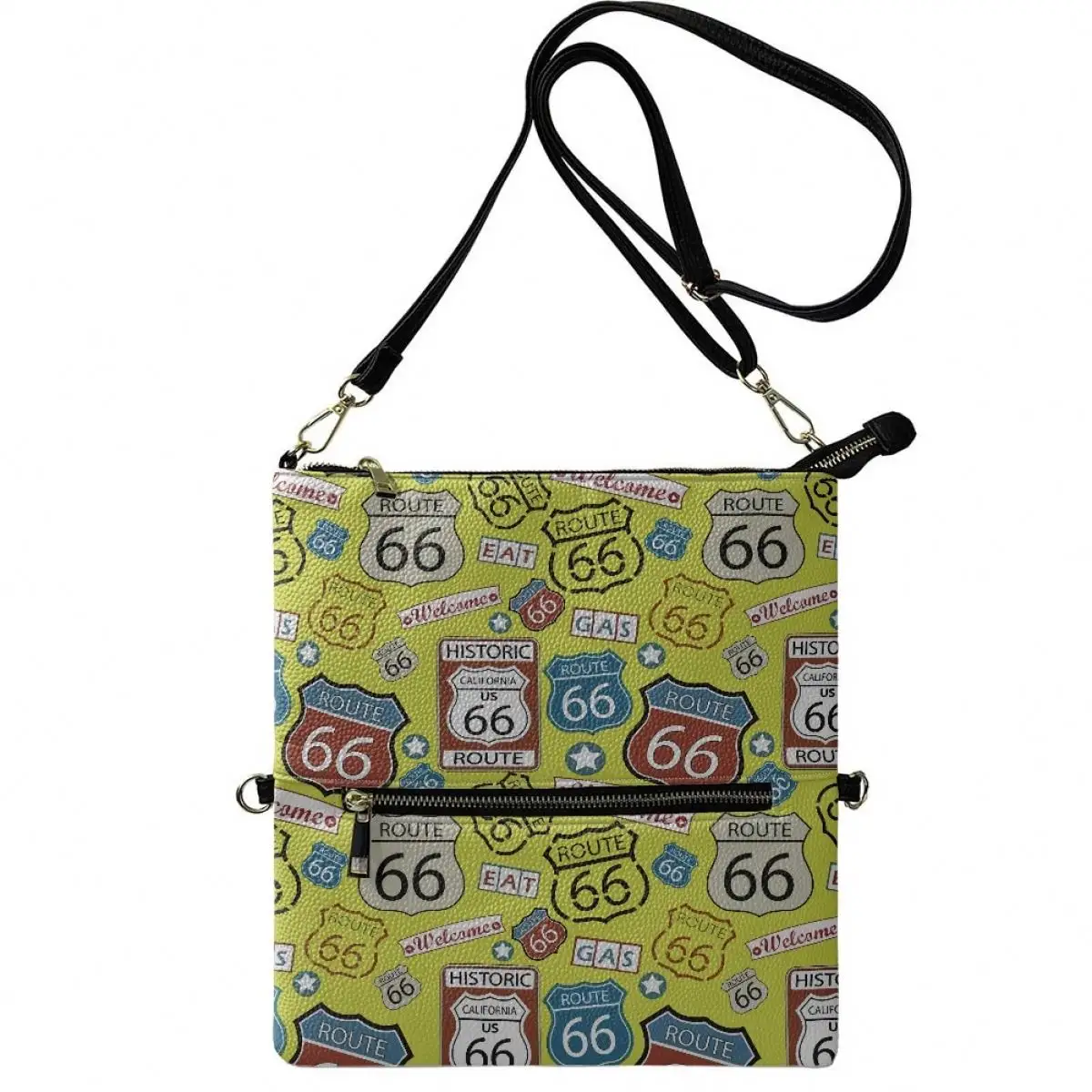 더블 데크 지갑 가죽 남성 지퍼 US Route 66 여성용 지갑 여성을위한 세련된 프린트 온 디맨드 디자이너 지갑