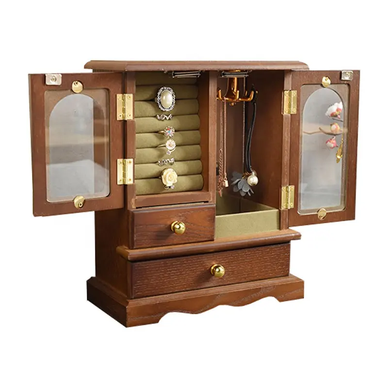 Günstige Vintage Koffer Schmucks cha tulle Packbox Abschließbare kleine Holzkiste Dekorative Holz schmuck kiste