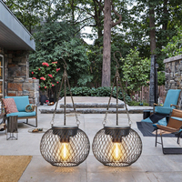 Lanterne solaire ronde en métal avec filet de fil métallique, LED blanc chaud, imperméable, pour extérieur, jardin, cour, patio décoratif
