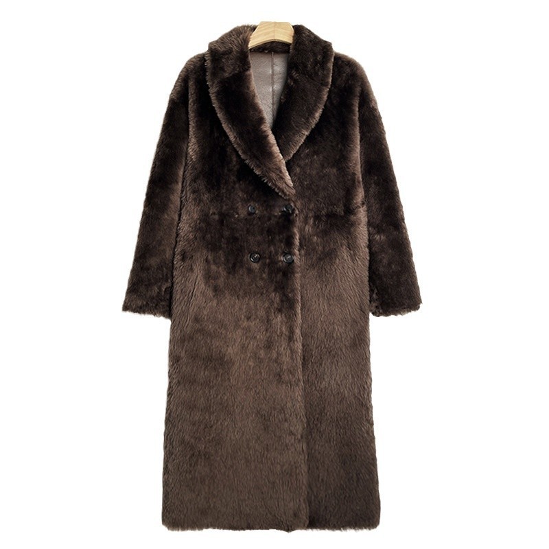 308 Women Custom logo Fashion Clothing Natural Leather Fur Coats Long Style Vintage Profile Real Leather Fur Coat for Women