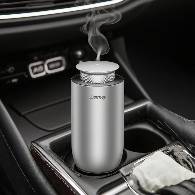Dermey Compact USB C Car Aroma Diffuser for Cup Holder with Long Lasting Scent for Car and Office