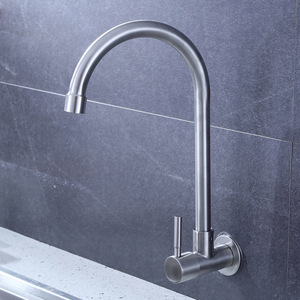 <span class=keywords><strong>Robinet</strong></span> de <span class=keywords><strong>cuisine</strong></span> en acier inoxydable 304 à poignée unique avec bec rotatif, finition brossée, montage sur plan - Product Image 3