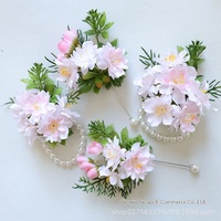 Yi Ya Ge 2598 Bunga Sutra Buatan Tangan Motif Bunga Sakura & Bunga Persik untuk Boutonniere & Bunga Pergelangan Tangan Pengantin Pria & Wanita & Tamu