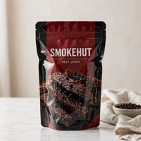 Sachet Doypack PET personnalisé avec fenêtre et fermeture zip, résistant à la chaleur, de qualité alimentaire, refermable, pour salade de bœuf séché biologique et snacks de viande