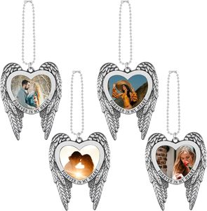 Adornos de suspensión de coche en blanco con forma de corazón de ala de Ángel de aleación de Zinc pintada en plata, regalo personalizado para siempre, diseño de mi corazón - Product Image 1