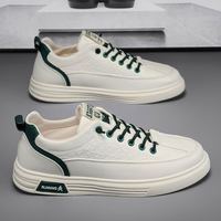 Chaussures plates décontractées en PU pour hommes, respirantes, blanches, tendance coréenne, à semelle épaisse, doublées de peluche, style simple