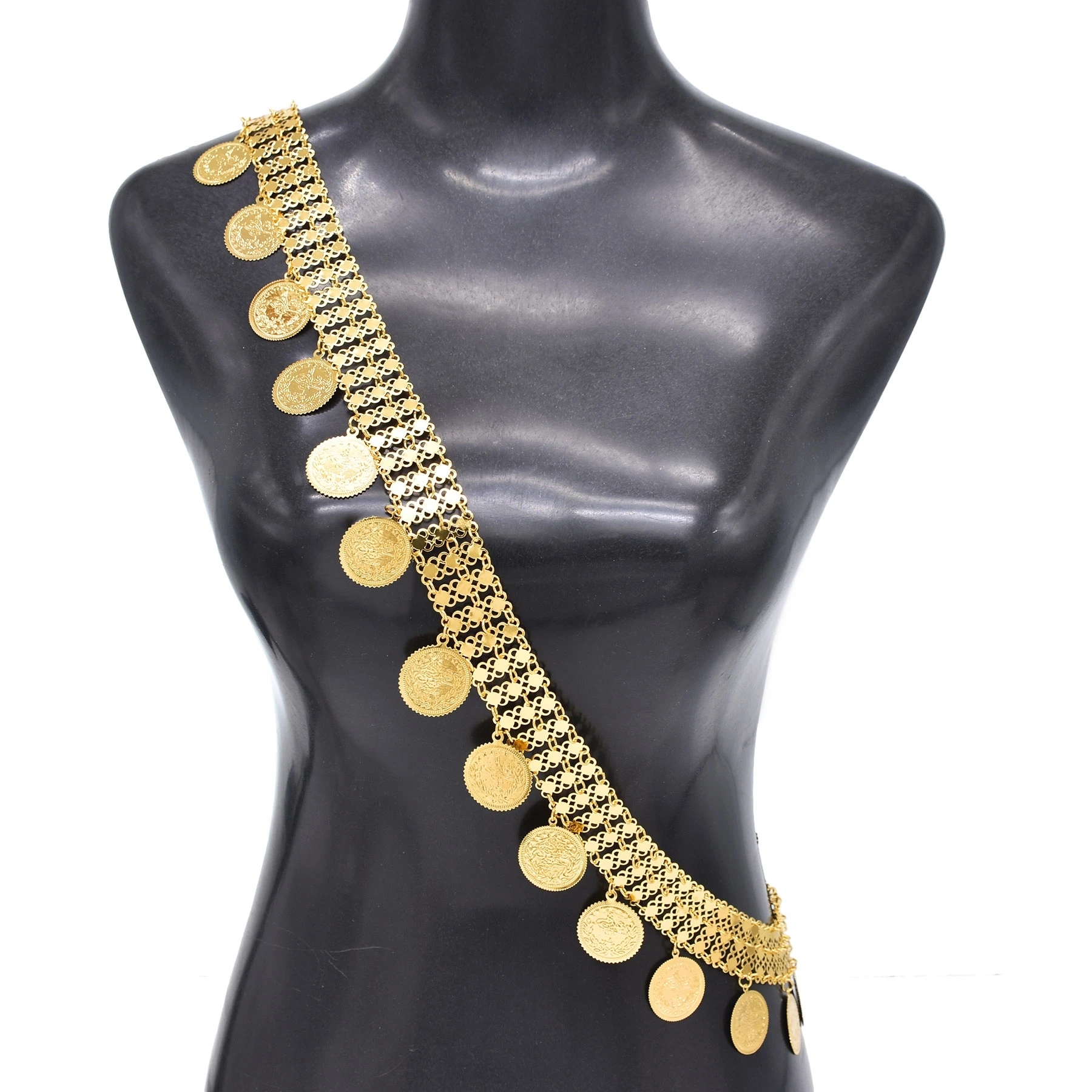 AMAZING VINTAGE GOLD METAL COIN CHAIN BELT OR NECKLACE Vintage Gold Chain Metal Belt. Gold Metal Coin Belt. Vintage  main image 2