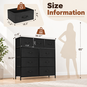 Cómoda Moderna Alta de Tela con Tapa de Madera y 9 Cajones para Dormitorio, Habitación Infantil, Armario, Guardería, Entrada - Venta al por Mayor - Product Image 6