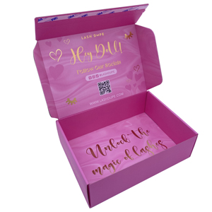 กล่องบรรจุภัณฑ์ขนตาแบบลูกฟูกสีชมพูกล่องกระดาษสำหรับจัดส่งพร้อมกระดาษยับสีสันสดใส - Product Image 1