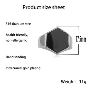 Men's Hexagonal <b>Titanium</b> Steel <b>Ring</b> Gold Black Inlay Geometric Fashion Jewelry Gift - Product Image 3