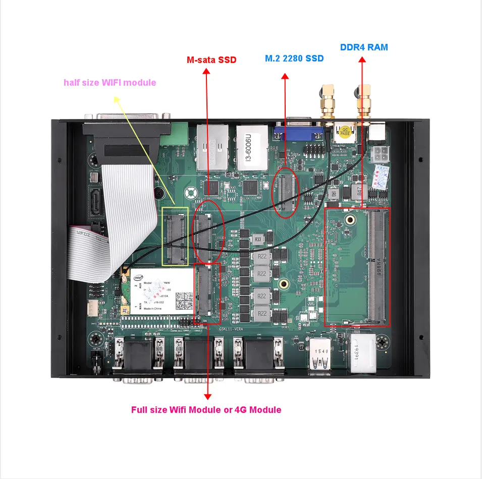 O mini núcleo industrial i3 i5 i7 do computador do PC do Desktop Dual o LAN Barebone do gigabit de NIC mini IPC 6 * RS232/485 8 * USB/HDM-I VGA/PS2/LPT